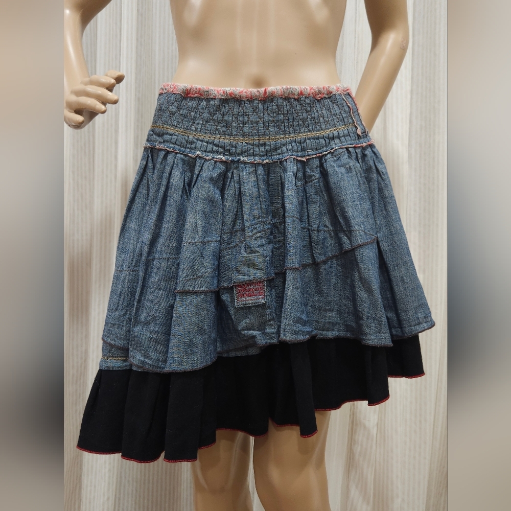 Vintage MARITHÉ & FRANÇOIS GIRBAUD Wool Blend Patchwork Multi-Layered Skirt - Picture 2 of 16
